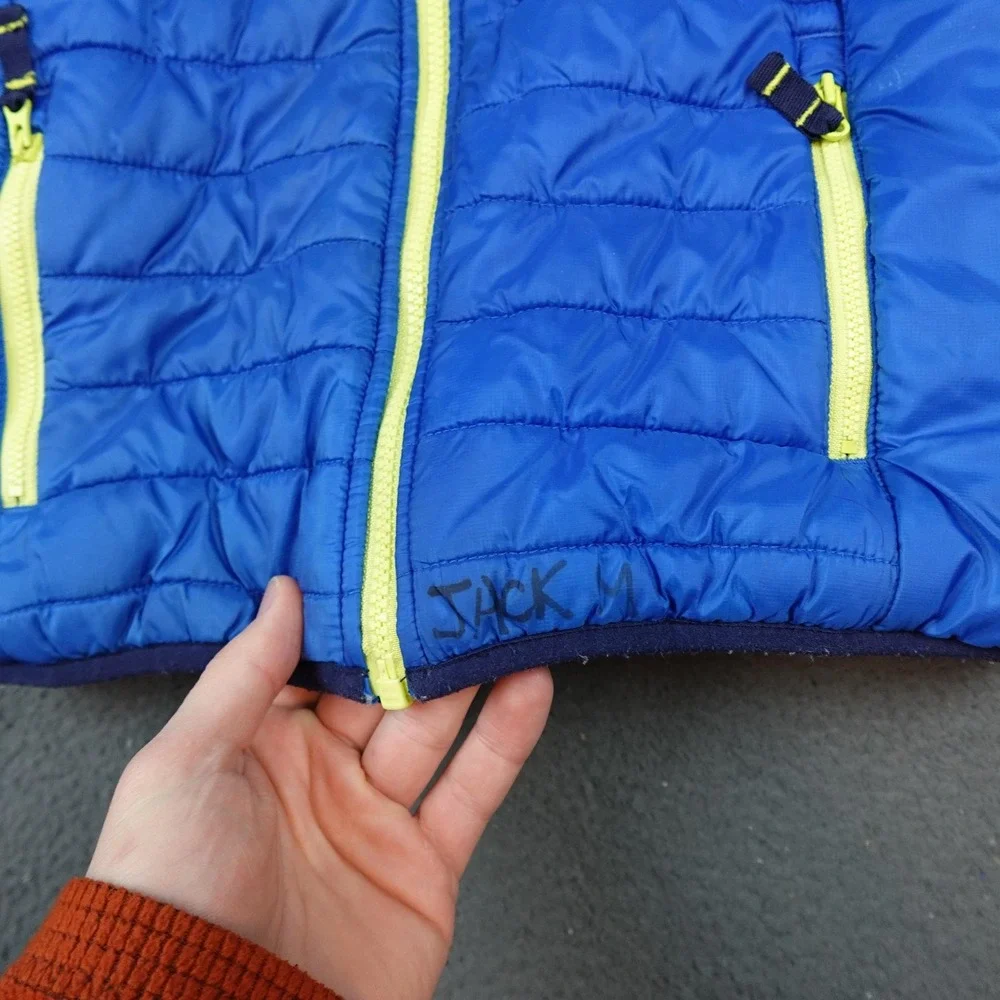 Eddie Bauer Jacket Kids Medium 10/12 Blue Reversible Hooded Sherpa Puffer